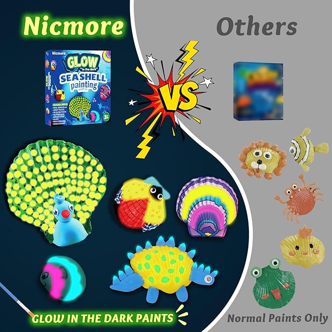 Nicmore Kids Sea Shell Art & Crafts: Glow in The Darkness Painting Kits Crafts for Age 4-6 4-8 8-12 Gift for Boys Girls Art Supplies Activities Toy Gifts for 3 4 5 6 7 8 9 10 11 12 Year Old
