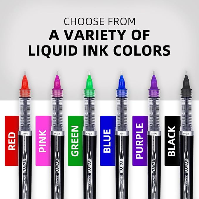 EYEYE 0.5mm Rollerball Pens 6 Assorted Colors, Extra Fine Point Needle Pen Quick Dry, Liquid Ink Pens Fine Point Smooth Writing Pen for Journaling, Note Taking, Office, School Supplies