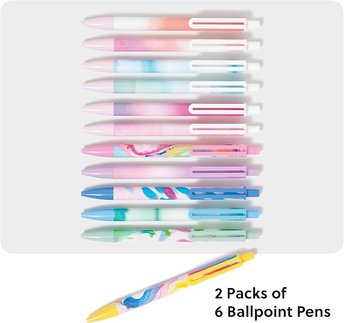 U Brands Laguna Ballpoint Pens, Set of 12, Wavy Paint, Bold (1.0mm) Point, Black Ink