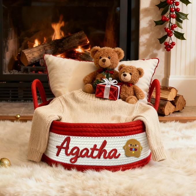 Personalized Christmas Gift Knits Baskets with Name Custom Baby Shower Basket for Newborn Cotton Rope Diaper Caddy Toy Stortage Boxes