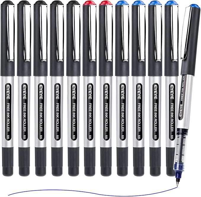 EYEYE 0.5mm Rollerball Pens 12 Pack 3 Colors, Extra Fine Point Roller Ball Pen Quick Dry, Liquid Ink Pens Fine Point Smooth Writing Pen for Journaling, Note Taking, Office, School Supplies