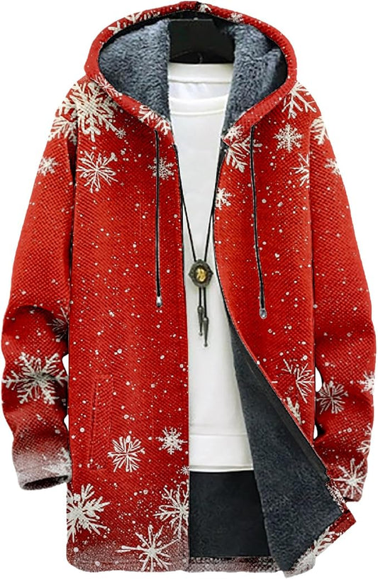 MARSVOVO Mens Cardigan Sweater Cool Graphic Lined Fleece Long Coat Zip With Pockets Fashion Coat Warm Fitted Jacket