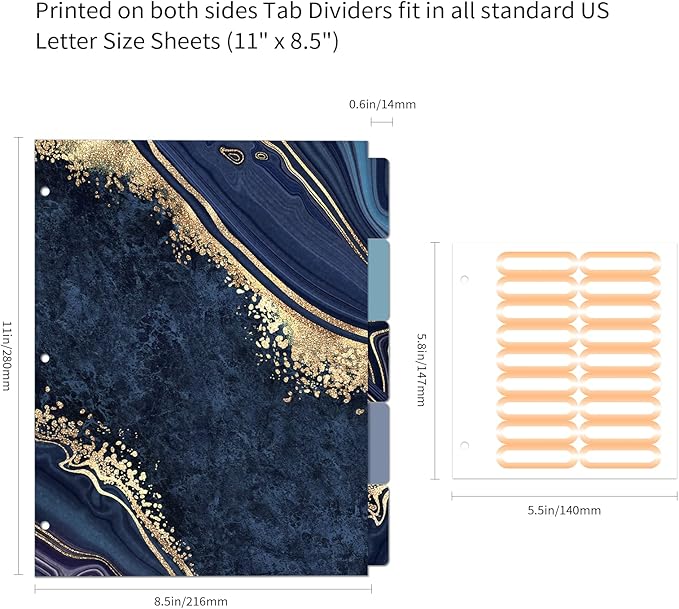 Ospelelf 3 Ring Binder, 1.5 Inch, Letter Size (11" x 8.5") with 5 Tab Dividers, File Folder Labels and Low Profile Clipboards, Blue Marble Binder for School and Office Supplies