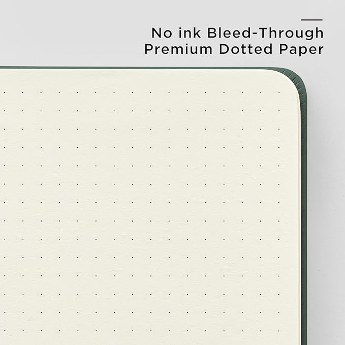 &And Per Se Dotted Journal Notebook, A5 Hardcover Leather Bullet Dotted Journal, 160 Pages 100 gsm Thick Paper, 3 Sheets of Stickers Included - 5.7'' x 8'' （Green）