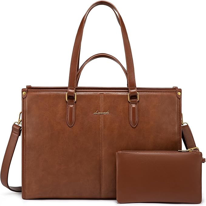 LOVEVOOK Laptop Bag for Women,15.6 inch Work Bags with Clutch, Vintage Leather Laptop Tote Bag,Computer Bag Laptop Purse, Briefcase Tote Bag Shoulder Bag Handbag for Business Office Teacher