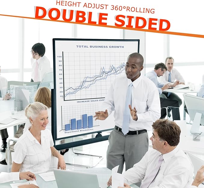 Large Mobile Dry Erase Board WhiteBoard, 48×36 inches Height Adjust Double Sided WhiteBoard, Rolling Stand with Aluminum Frame for Home Office Classroom