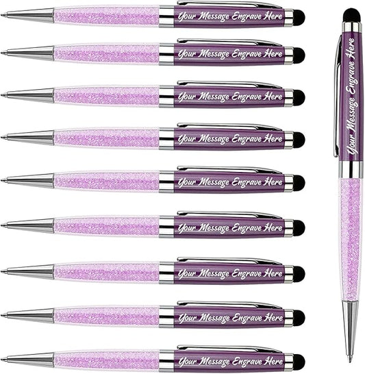 Ancolo Personalized Business Pens Beautiful Crystal-Custom Advertising Massage - Engraved Team Name, Phone Number, Slogan Perfect for Bank, Office, Hotel Lobbies - 10 Pens/Box (Purple)