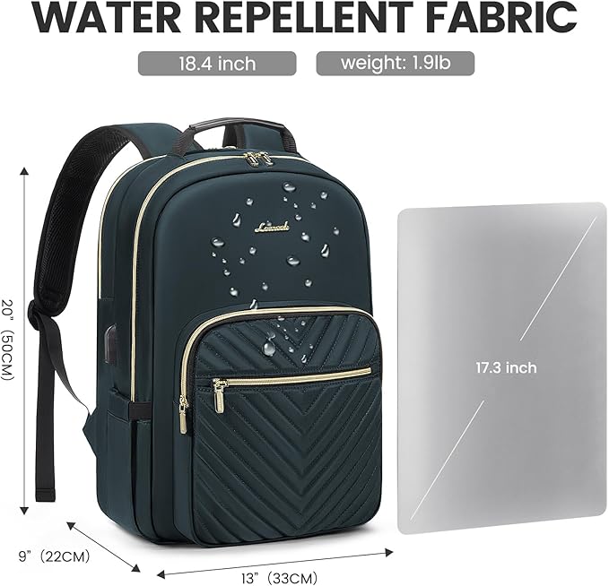 LOVEVOOK Laptop Backpack for Women 18.4 inch,Cute Womens Travel Backpack Purse,Professional Laptop Computer Bag,Waterproof Work Business College Teacher Bags Carry on Backpack with USB Port,Blue-green