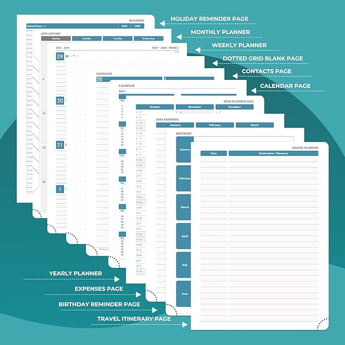 Weekly Monthly 2026 Planner (Jan.26-Dec.26),11.5"x8.5",12 Months Agenda Plan with Month Tabs & Pocket,Expenses/Note Pages, Appointment Book Calendar with Vegan Leather Cover,Light Blue