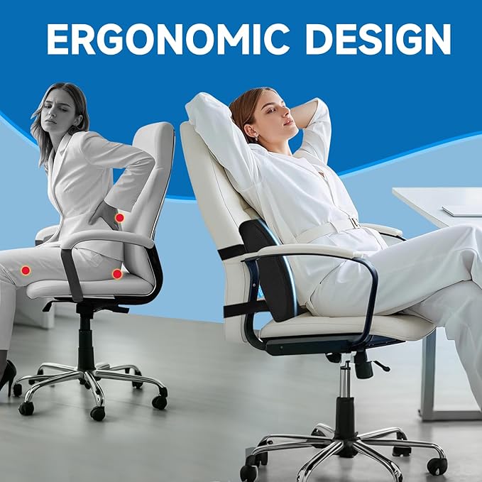 Lumbar Support Pillow for Office Chair, Memory Foam Office Chair Back Support,Lower Back Pillow for Car Seat, Back Pain Relief, Back Pillow for Chair with Adjustable Strap and Mesh Washable Cover