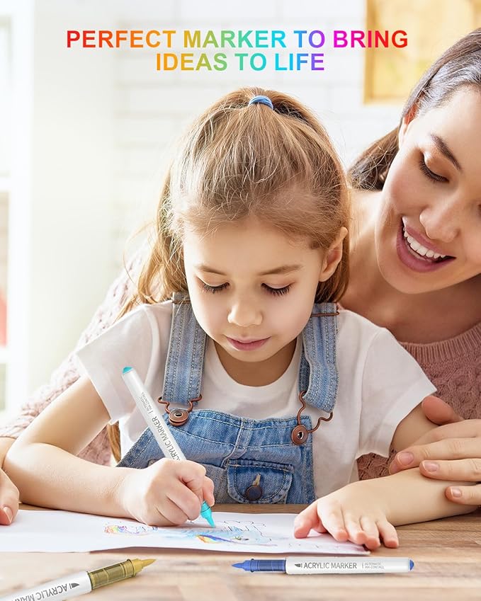 36 Colors Acrylic Paint Markers Brush Tip, Water-Based Paint Pens with Automatic Ink Control for Arts & Crafts, School, Classroom, Works on Paper, Metal, Wood, Ceramic, Glass, Rock, Canvas