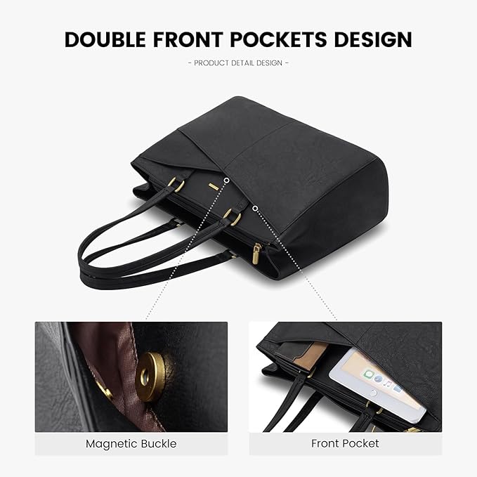 LOVEVOOK Laptop Bag for Women 15.6 Inch Tote Bags Waterproof Leather Briefcase Computer Women Business Office Work Bag,Vintage Black