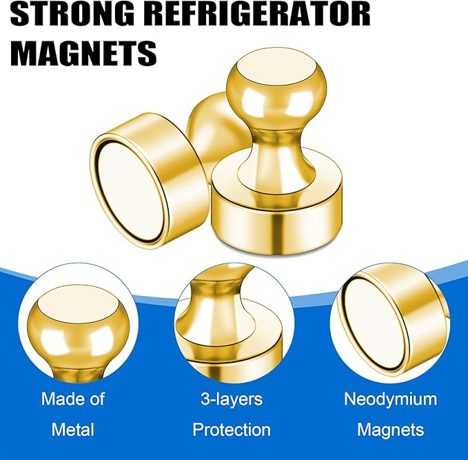 LOVIMAG Fridge Magnets 40Pcs Refrigerator Whiteboard Small Strong Magnet Classroom Kitchen Accessories Decorative Locker Set Decor Must Haves Office Calendar Refrigerador Magnetic Cute Crafts Gold