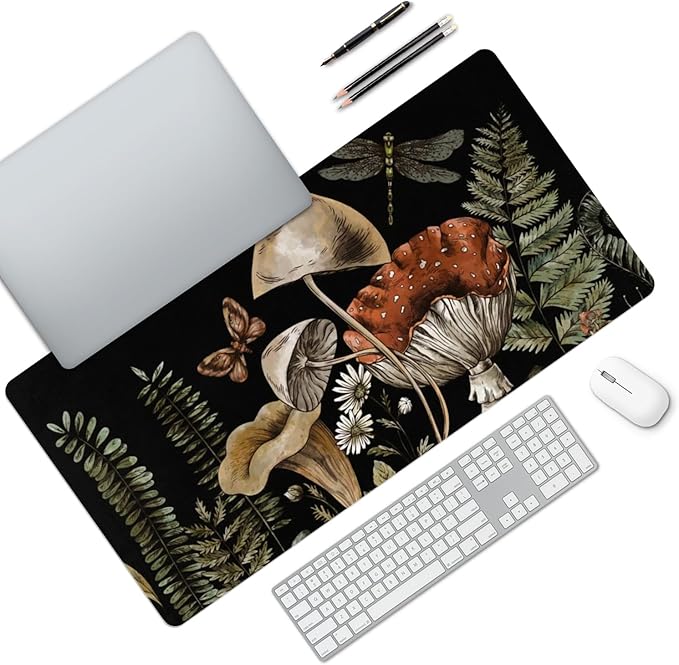 MAYCARI Cute Desk Mat Cartoon Desk Pad Mouse Pad Kawaii Large Mushroom Gaming Mousepad XXL Laptop Keyboard Desktop Writing Pad for Girls Students 31.5"X15.7"