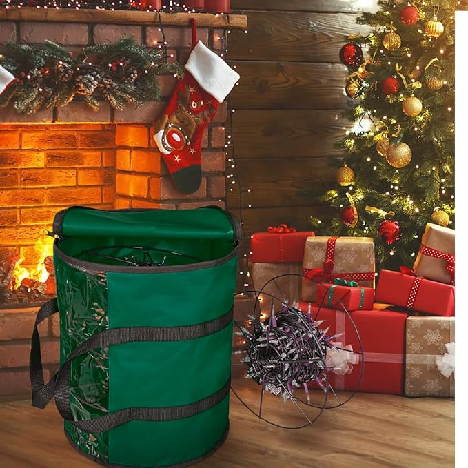 ProPik Christmas Light storage Bag | Holiday Light Storage Organizer with 3 Metal Reels for Tree Lights & Extension Cords Constructed of Durable 600D Oxford Material with Clear PVC Window (Green)