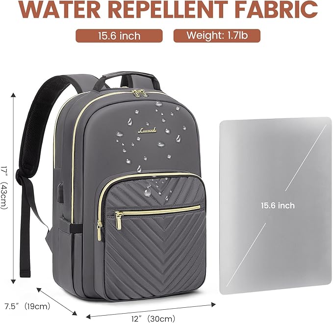 LOVEVOOK Laptop Backpack for Women 15.6 inch,Cute Womens Travel Purse,Professional Computer Bag,Waterproof Work Business College Teacher Bag Carry on with USB Port,Purple Gray