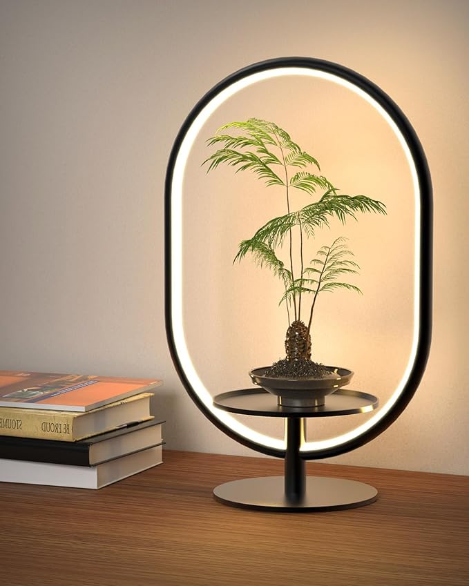 Modern LED Table Lamp with Storage Tray, Bedside Lamp with 3 Color Temperatures 10-Level Dimmable for Video Conference/Makeup/Streaming/Plants, LED Desk Lamp for Living Room Bedroom Office Decor