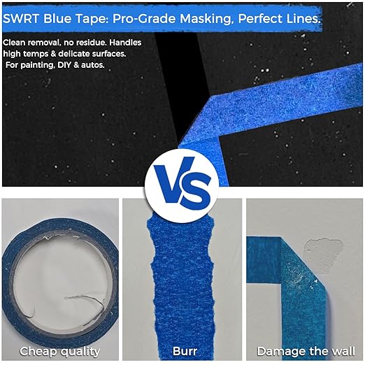 SWRT 1 Inch x 55 Yards x 12 Rolls (660 Total Yards) Premium Blue Painters Tape - Upgraded Adhesive Masking Tape, Paint Tape, Multi-Surface Blue Tape for Painting, No Residue, Easy Removal, Trim