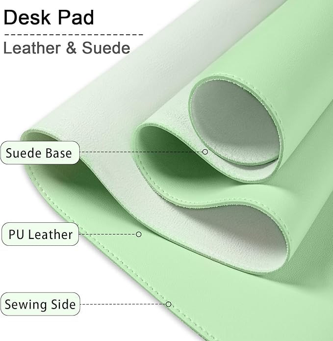Non-Slip Desk Pad, 24" x 14" Large Mouse Pad, PU Leather Desk Mat with Suede, Laptop Desk Pad, Waterproof Keyboard Pad, Desk Blotter for Office/Home/Decor (Light Green)