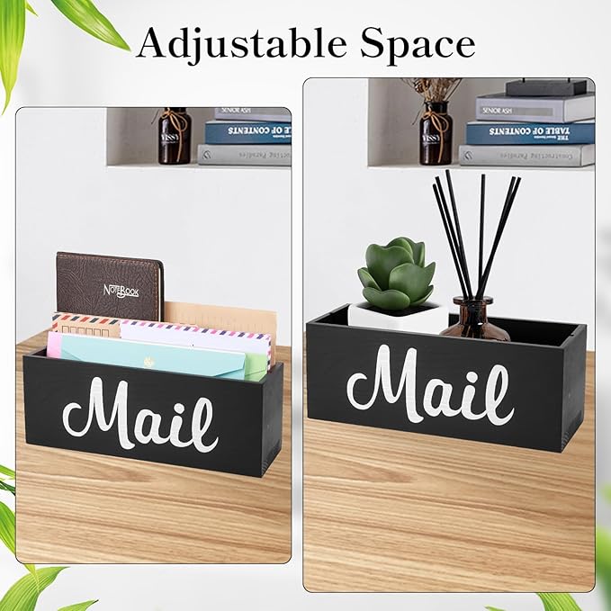 Mail Organizer Countertop, Mail Organizer Wall Mounted with Key Holder, Mail Holder for Wall, Mail Sorter Organizer, Letter Organizer, Mail Basket, Mail Tray, Letter Holder for Desk (Black)