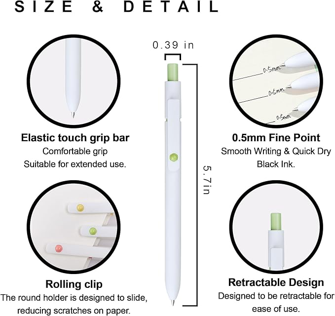 VICO Gel Pens, 5 Pcs 0.5mm Quick Dry Black Ink Pen Fine Point Smooth Writing Pens, Aesthetic Cute Office School Supplies Gifts for Women Men, High-End Series for Journaling Note Taking