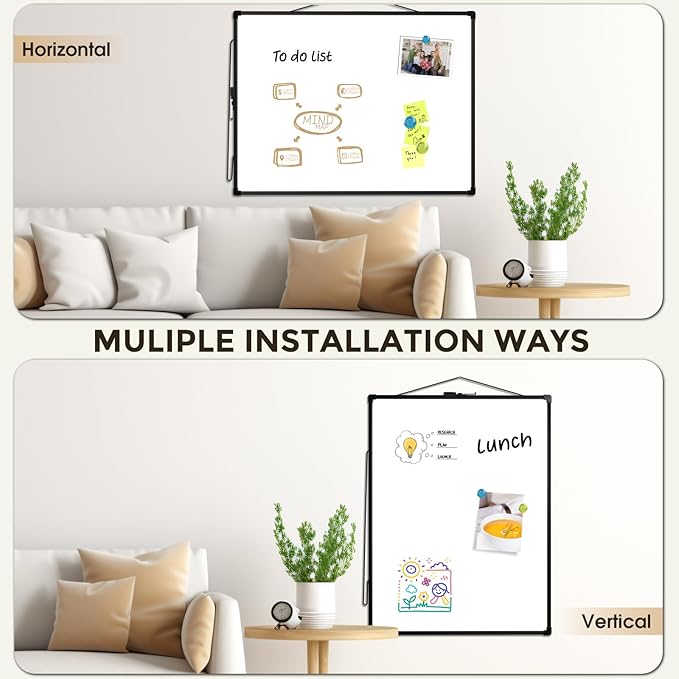 MaxGear White Board for Wall 24" x 18", Double Sided Dry Erase Board, Magnetic White Board Hanging Whiteboard for Home, School, Office, Black Frame