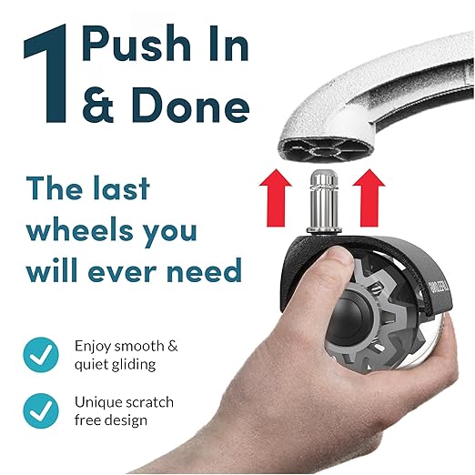 Lifelong Office Chair Wheels Replacement Rubber Chair Casters for Hardwood Floors and Carpet, Set of 5, Heavy Duty Casters for Chairs to Replace Office Chair Mats - 2 Inch Universal Fits 98%