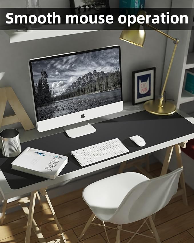 Leather Desk Pad Protector,Large Desk Mat, Mouse Pad, Non-Slip PU Leather Desk Blotter, Laptop Computer Desk Keyboard Mat, Waterproof Desk Writing Pad for Office/Home (Black, 48" x 17")