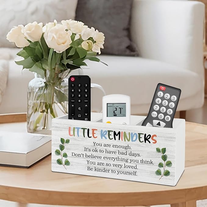 Little Reminders Inspirational Pen Pencil Holder Organizer for Desk Accessories, Mental Health Motivational Wooden Box Sign Desk Decor for Home Office Decoration, Positive Gifts