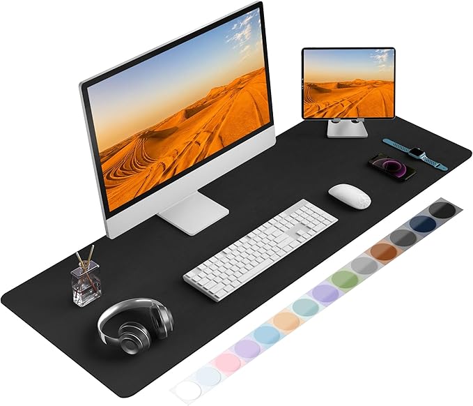 Mouse Pad Desk Protector Mat, Large PU Leather Office Desk Mat, Non-Slip Desk Pad for Keyboard and Mouse, Waterproof Desk Blotter Pad for Writing, Wide & Smooth Laptop Desk Pads, Black (17''X48'')