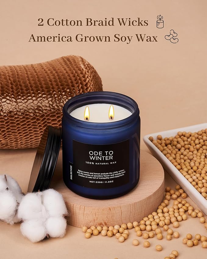 M&SENSE Ode to Winter 11.6oz Natural Soy Wax Non Toxic Candle, Up to 70 Hours Burn Time Winter Scents, 2 Cotton Wick Jar Candle Home Scented Gift