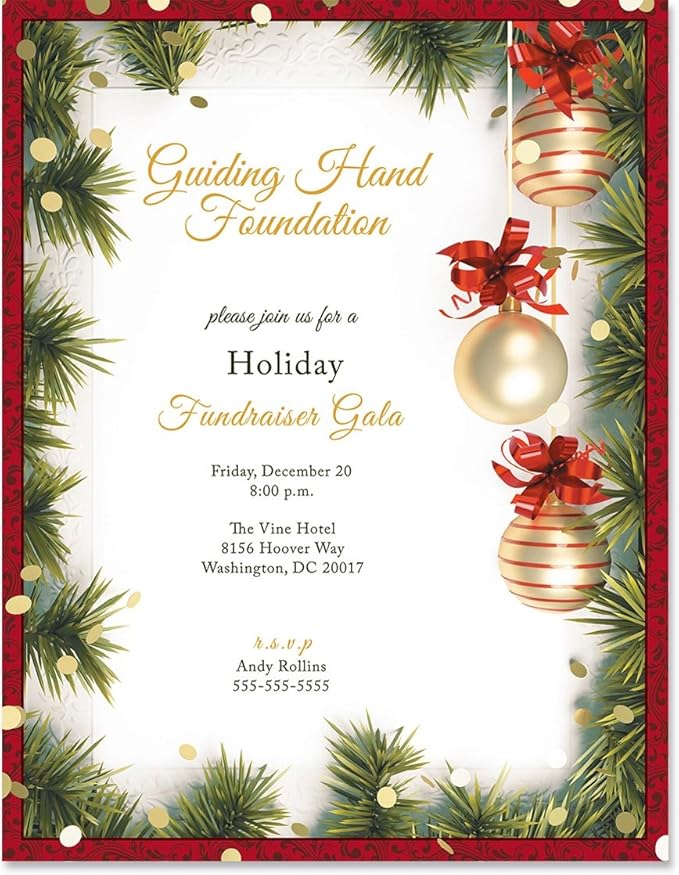 PaperDirect Ornament Trio Holiday Border Paper, Pine Boughs with Hanging Ornaments and Red Ribbons on Right Side, 8.5 x 11, Acid-Free, Ideal for Holiday Invitations, Cards, 50 Sheets