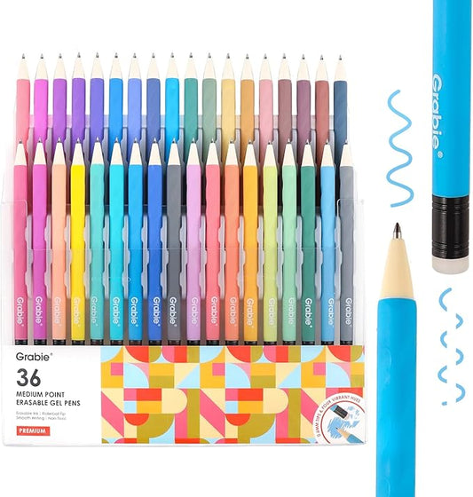 Grabie Erasable Gel Pens, 36 Colors Erasable Pens, Make Mistakes Disappear Colored Pens, Assorted Color Inks for Drawing Writing Planner,Gel Pens for Coloring, Set of 36