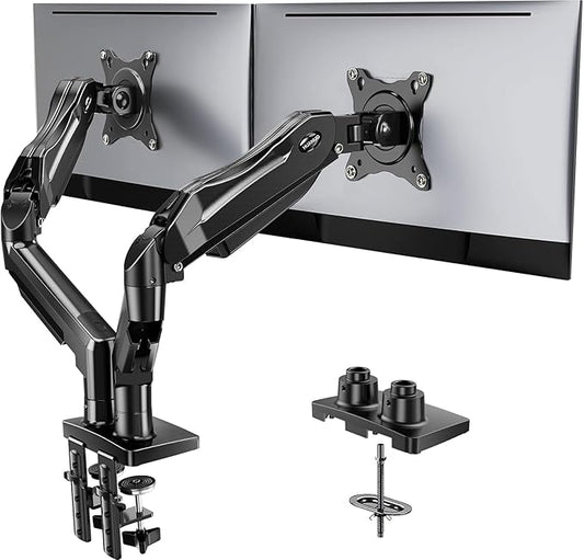 HUANUO Dual Monitor Stand, Fully Adjustable Gaming Monitor Desk Mount for 13–32″ Computer Screens, Full Motion VESA 75x75/100x100 with C-Clamp & Grommet Base, Each Arm Holds 4.4 to 19.8 lbs