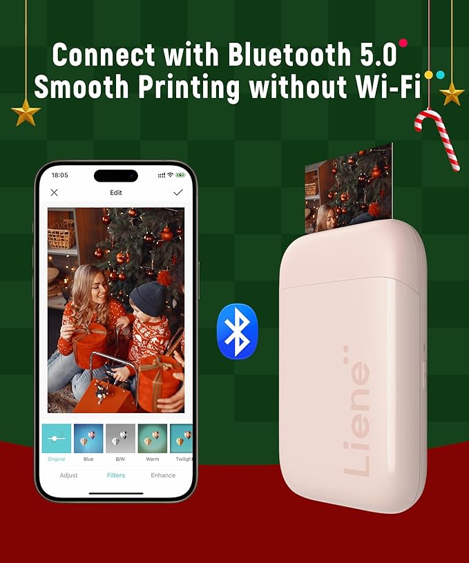 Liene Photo Printer, 2x3 Mini Instant Portable Color Mono Picture Printer w/ 50 Zink Adhesive Paper, Bluetooth 5.0, Compatible w/iOS & Android, Small Photo Maker for iPhone, Smartphones, Pink