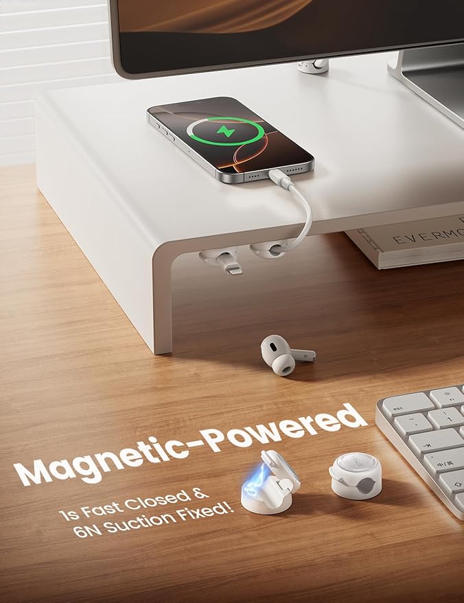 Magnetic Cable Clips Cord Organizer - Lamicall 8Pack [Crystal-Clear & Silver Shine] Cable Management Holder for Phone Charging Cord, Strong Adhesive for Nightstand, Home Office Desk Decor Accessories