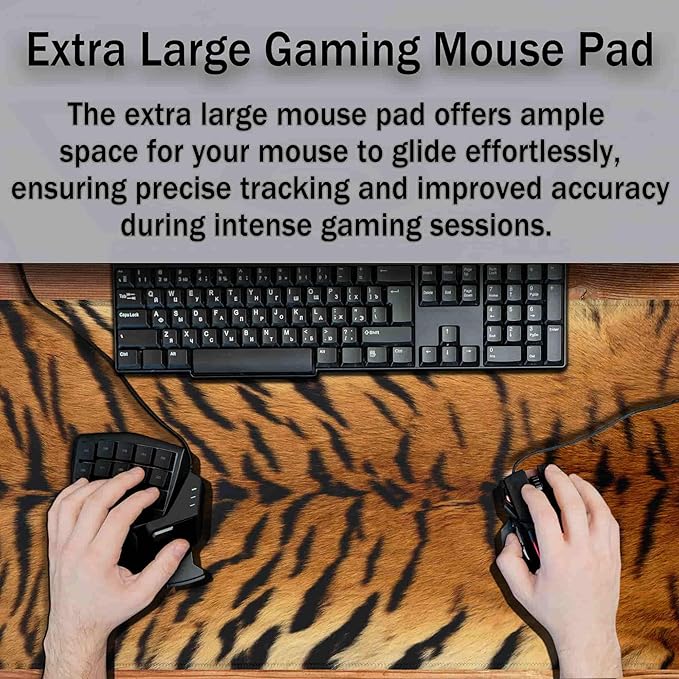 Large Mouse Pad Yellow Desk Pads Gaming Mouse Pads Keyboard Pads Extra Large Gaming Mouse Pad Non-Slip Rubber Base 35.4" X 15.7" for Game Office, Panthera Tigris Corbett Skin Pelt