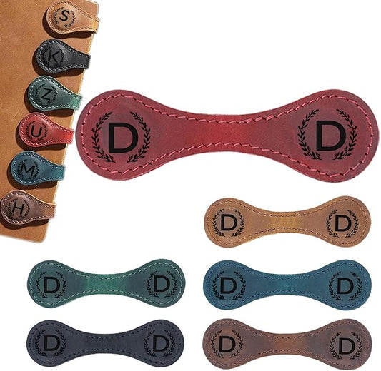 Magnetic Leather Bookmark with 26 Initial for Reading Women,Personalized Magnet Book Marks Gifts for Men,Book Lovers (Red, D)