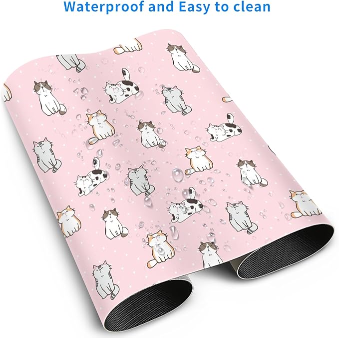 MAYCARI Cute Desk Mat Cartoon Desk Pad Mouse Pad Kawaii Large Pink Cats Gaming Mousepad XXL Laptop Keyboard Desktop Writing Pad for Girls Students 31.5"X15.7"