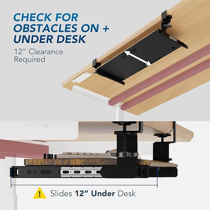 AX WABER Keyboard Tray Under Desk Pull Out with Extra Sturdy C Clamp Mount System, 27.3 (32.5 inch Including Clamps) x 11 Inch Slide-Out Platform Computer Drawer for Typing Vintage AX01WG02