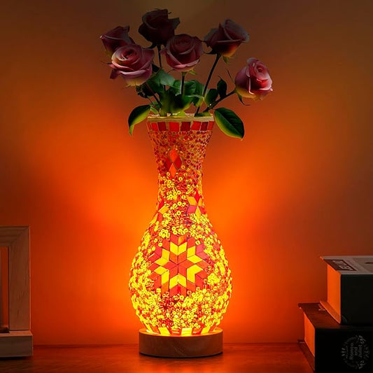 Turkish Mosaic Table Lamp for Living Room or Bedroom Decoration with Glass Vase and USB Power