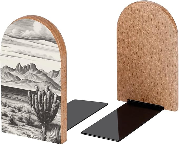 Mountain Desert Texas Book Ends Decorative Wood Bookends for Shelves Kids Room Desk Home Office Book Stoppers for Magazines,Books, DVDs, 1 Pair/2 Pieces(5x3.1 in)