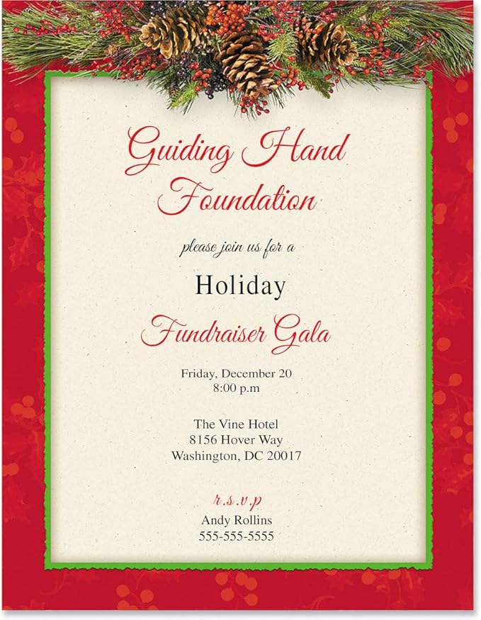 PaperDirect Christmas Pine Bough Border Paper, Cream Background with Red Border and Pine Cone Swag Design, 8.5 x 11, Acid-Free, Ideal for Holiday Invitations, Cards, 25 Sheets