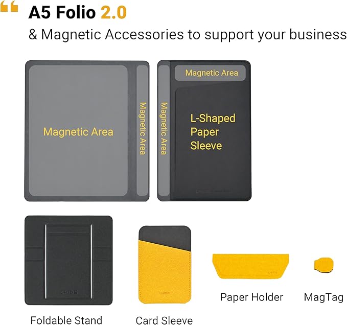 LHiDS Creative Folio Lite 2.0 with Stand, Business Portfolio Resume, 3-in-1 Padfolio with Magnetic Accessories, Work as Notebook Cover, Clipboard, Organizing Board for Home and Office (Yellow, A5)