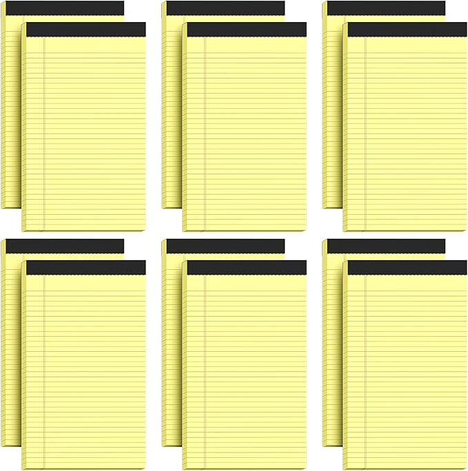 Legal Pads 8.5 x 14, Wide Ruled Legal Pads, 12 Pack Yellow Paper 8.5 x 14, 30 Sheets per Notepad, Large Writing Pad for Office Supplies, College, Micro Perforated Lined Writing Pads, 70 GSM