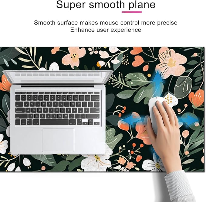 Large Floral Mouse Pad 31.5 x 11.8 in Extended Desk Mat Non Slip Waterproof Keyboard Mousepad with Botanical Blossom Design for Office Home Gaming