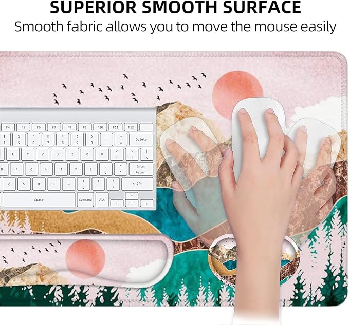 LATEEFAH Large Mouse Pad and Keyboard Wrist Rest, Desk Pad for Keyboard and Mouse, Extended Gaming Mouse Pad with Wrist Support, Waterproof Non-Slip Desk Mouse Mat for Office, Home