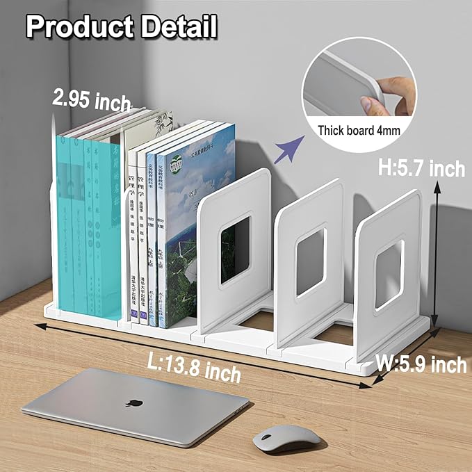 Lemical 4 Section Divider File Folder Holder Desk Book Organizer Desktop Bookshelf File Organizer Portable Plastic Kitchen Under Sink Organizer Pot Rack Handbag Sorter (White)