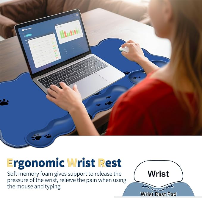 4-Piece XXL Gaming Mouse Pad Set (31.5"x11.8") with Keyboard Wrist Rest,Mouse Wrist Support & Coaster,Ergonomic Non-Slip Desk Mat for Office & Home,Cute Black Cat