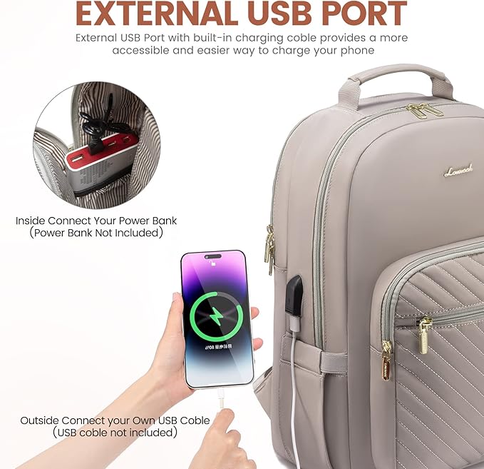LOVEVOOK Laptop Backpack for Women 17.3 inch,Cute Womens Travel Backpack Purse,Professional Laptop Computer Bag,Waterproof Work Business College Teacher Bags Carry on Backpack with USB Port,Taro Grey